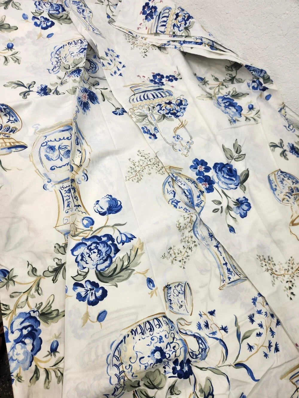 Pottery Barn Blue Vase Duvet Sz F/Q Cottagecore French Floral 100% Cotton NOS